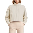 thumbnail image 2 of SuTry Women's High Neck Jacket Stand Collar Loose Fit Drop Shoulder Long Sleeve Button Cuff Lightweight Sun Protection Casual Spring Outings Outerwear, 2 of 8