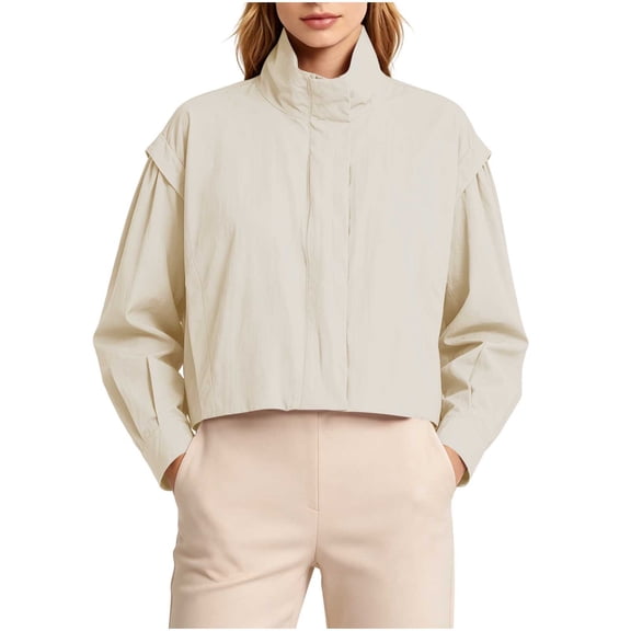 Vmvidoty Women's Athletic Running Yoga Gym Track Zip Up Cropped Jackets UPF 50 Sun Protection Long Sleeve Workout Shirts Beige M