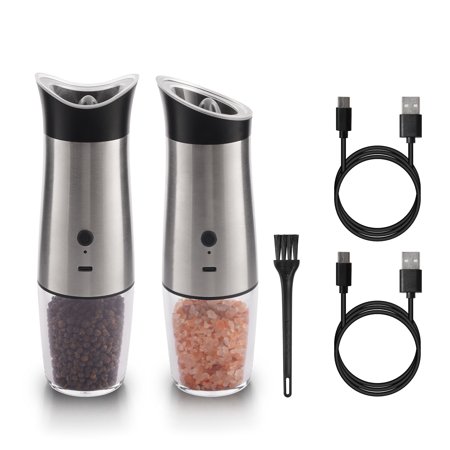 LTLWSH Moulins À Poivre Et Sel Électrique, Gravité Poivre De Sel Et De Poivre Rechargeable USB, Automatique Moulin avec Lumière LED, 170Ml De Haute Capacité, Grain Grossier Réglable,1pc
