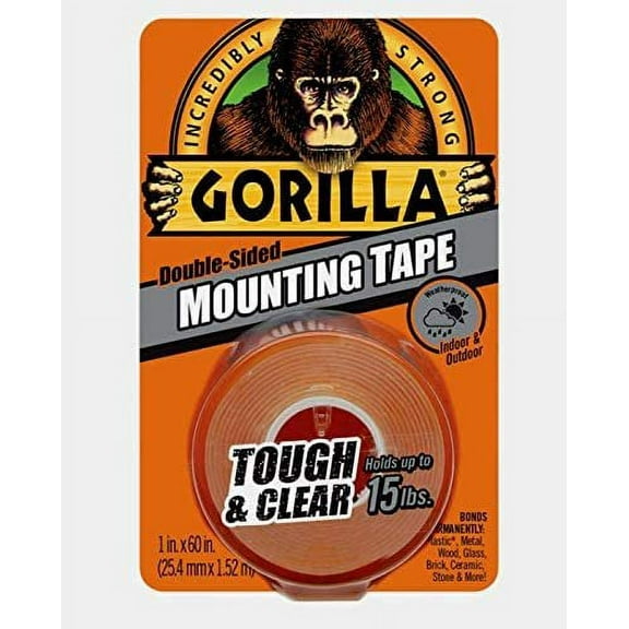 Gorilla MOUNTING TAPE Tough Clear Double-Sided In Out Holds 15 lbs 1" W x 60" L