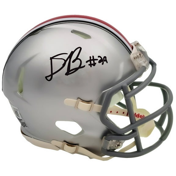 Denzel Burke Autographed Ohio State Buckeyes Silver Speed Mini Helmet Beckett BAS QR 203892