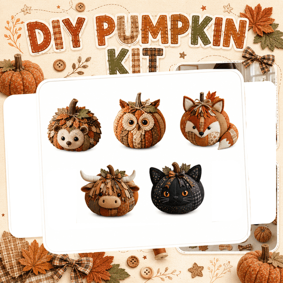 Woodland Animal Pumpkin DIY Sewing Kit, Fabric Pumpkin Craft Supplies, Autumn Seasonal Home Decor Making Kit for Adult Beginners