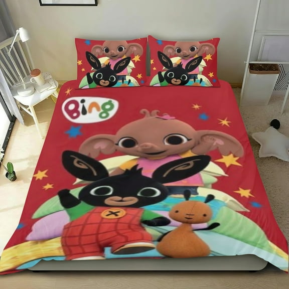 bing bunny Themed Bed Sheet Set Three Piece Set 53x79 In ches Comfortable And Skin Friendly Unique Design Creating A Star Studded Night Home Decor Gifts For Family Friends fans