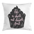 thumbnail image 1 of Eat Dessert First Throw Pillow Cushion Cover, Cursive Typography on Cupcake Silhouette with Sweet Dots, Decorative Square Accent Pillow Case, 20" X 20", Charcoal Grey and Rose, by Ambesonne, 1 of 2