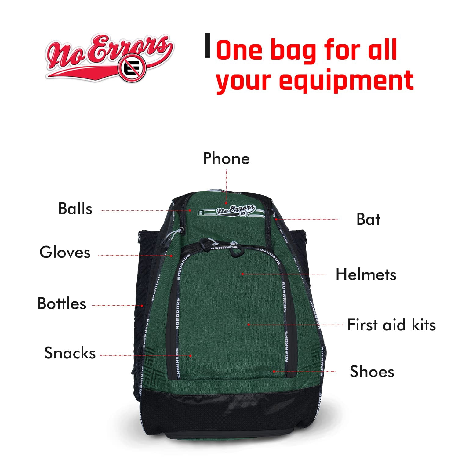 Sports RBP Rookie Baseball and Softball Backpack - Youth Baseball and Softball Bat Bag with Fence Hooks - Baseball and Softball Equipment Bag for Kids