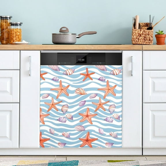 Shells Starfish on Wave Dishwasher Magnet Cover Magnetic Fridge Door Cover Home Kitchen Decor 23"x 26"