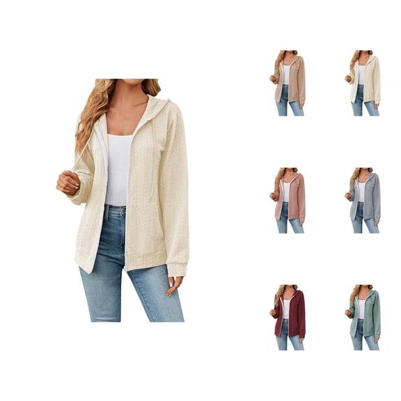 Plain Zip Up Hoodies for Women Fall Winter Long Sleeve Hooded Sweatshirt with Pockets Cardigan Jacket Coat