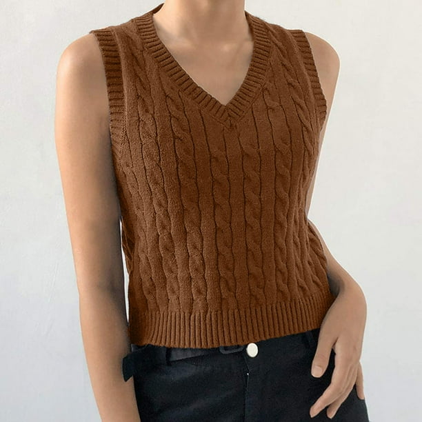 Women's knitted V-neck vest sleeveless top pullover uniform cropped sweater