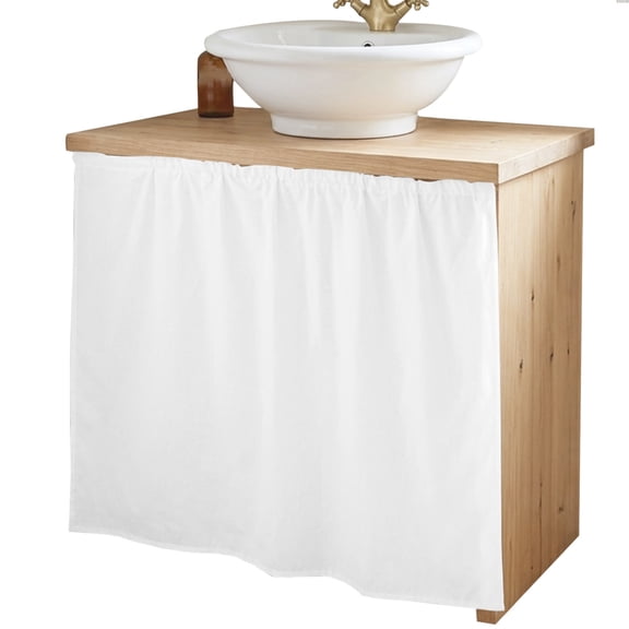 Solid Color Cabinet Curtains White Sink Skirt Privacy Short Cabinet Curtain for Kitchen Bathroom Self Adhesive Waterproof Under Sink Curtain 35" W x 35" L