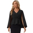thumbnail image 1 of Blusa elegante Allegra K cuello En V Manga tipo capa Negro XS, 1 of 5
