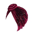 thumbnail image 5 of Sonducket Hijab musulmán preatado con nudo de turbante, cuentas de taladro coloridas, envoltura ajustable para la cabeza, sombreros de moda, capó con Vino rojo 2piezas Sonducket CBP393915, 5 of 5