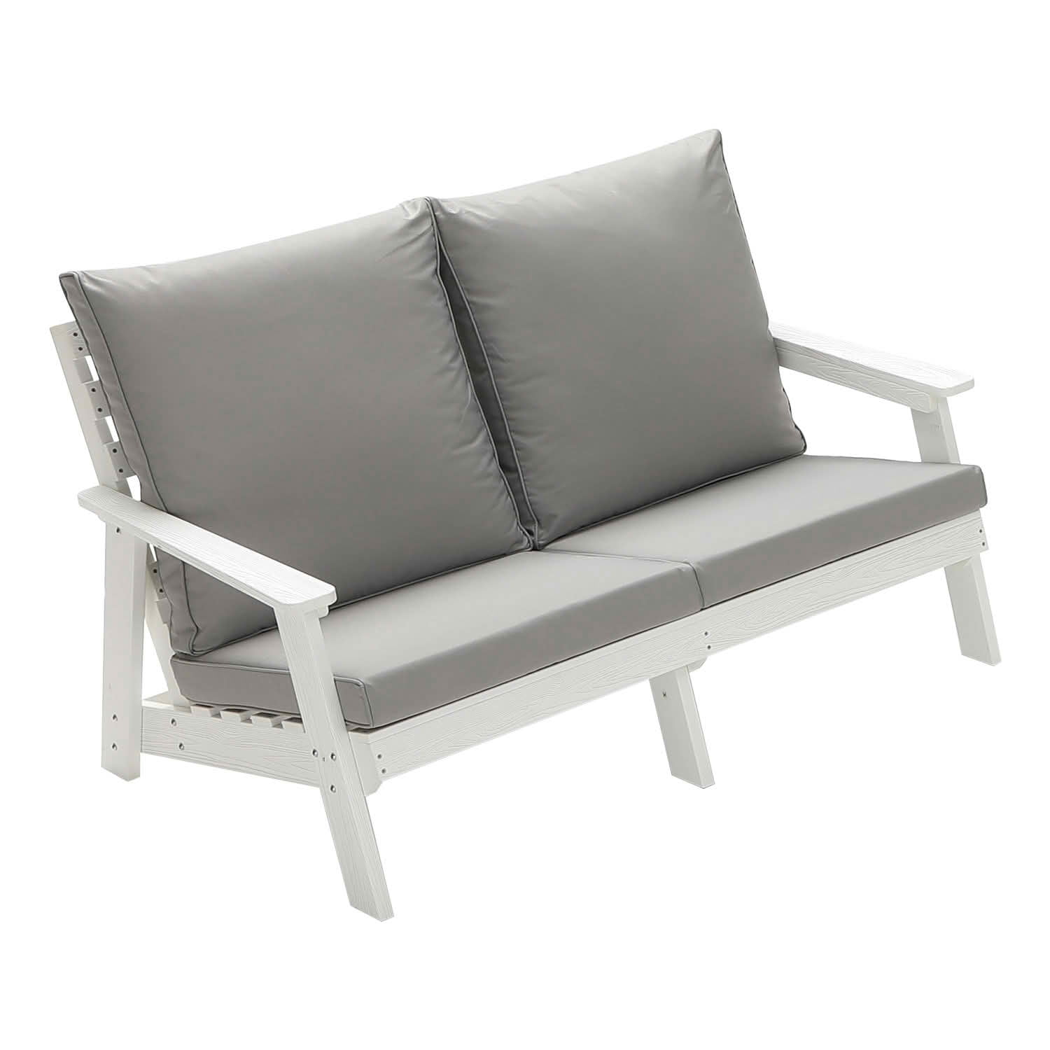 MAYEERTY Wood Grain HIPS Outdoor Loveseat, All Weather 2-Seater Patio Sofa with Soft Cushions for Backyard Pool Terrace