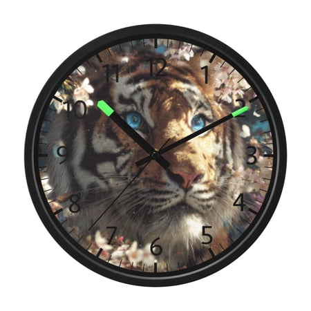 DIXRUYEE Voice Activated LED Night 12in Clock with Floral Tiger Blue-eye Wonder Pattern