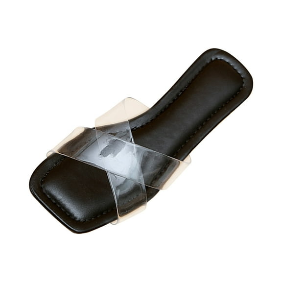 GERsome Women's Cross Strappy Slip On Flat Sandals Summer Square Open Toe Slide Sandals