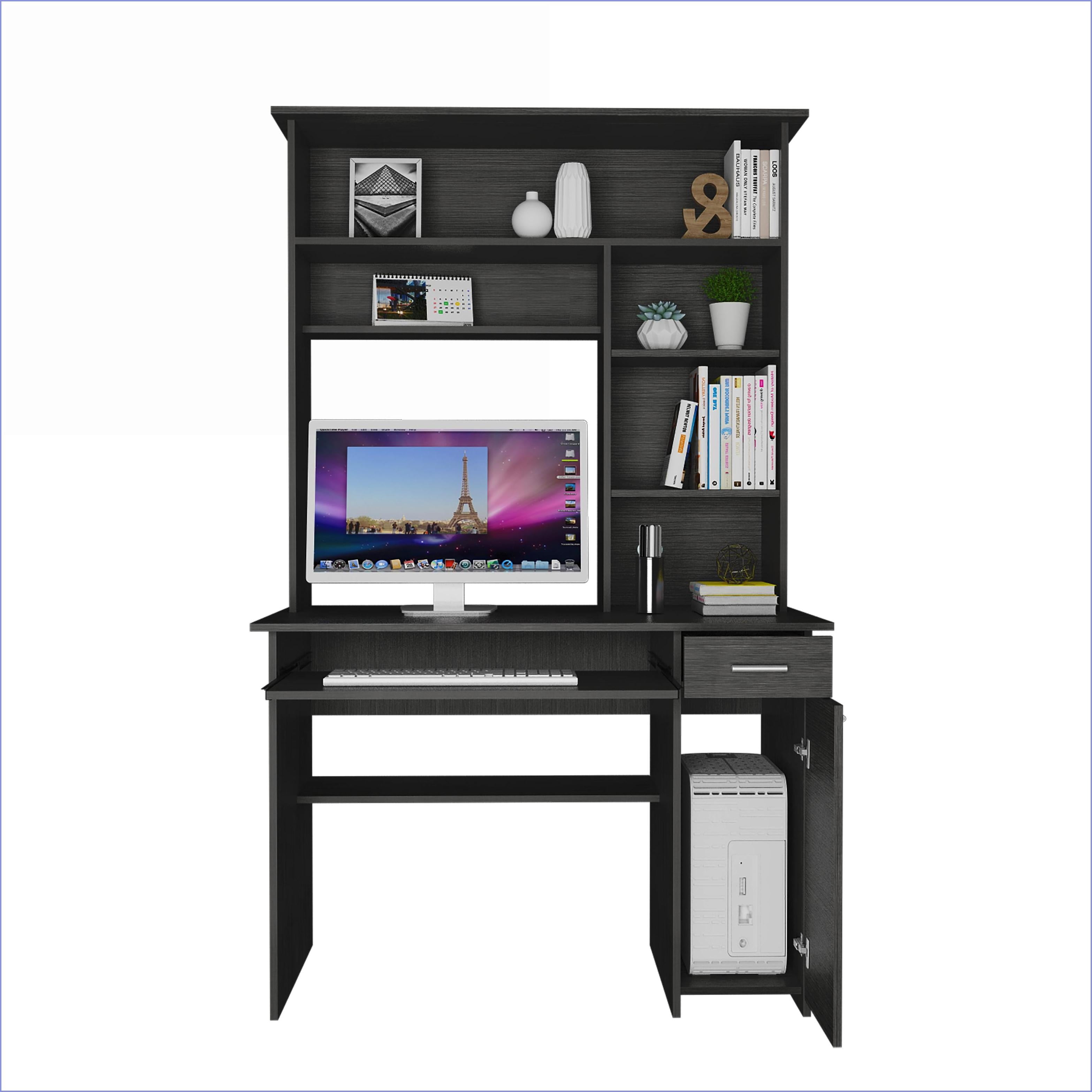 Desks: Weston Two Writing Computer Desk with Hutch, Drawer, Cabinet & 6 Shelves | 43.3"W x 22.9"D | Particle Board