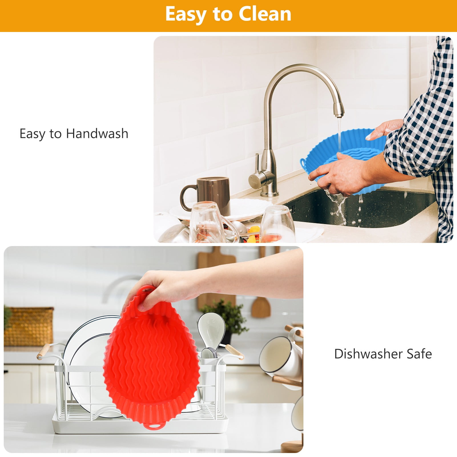 AOWOO 3 Pack Air Fryer Silicone Liners Pot for 3 to 5 QT, Air Fryer Silicone Basket Bowl, Replacement of Flammable Parchment Paper, Reusable Baking Tray Oven Accessories (Top 7.5in, Bottom 6.8in)