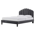thumbnail image 1 of Platform Bed Frame, Twin Size, Charcoal Grey Gray, Velvet, Modern Contemporary, Bedroom Master Guest Suite Room, 1 of 10