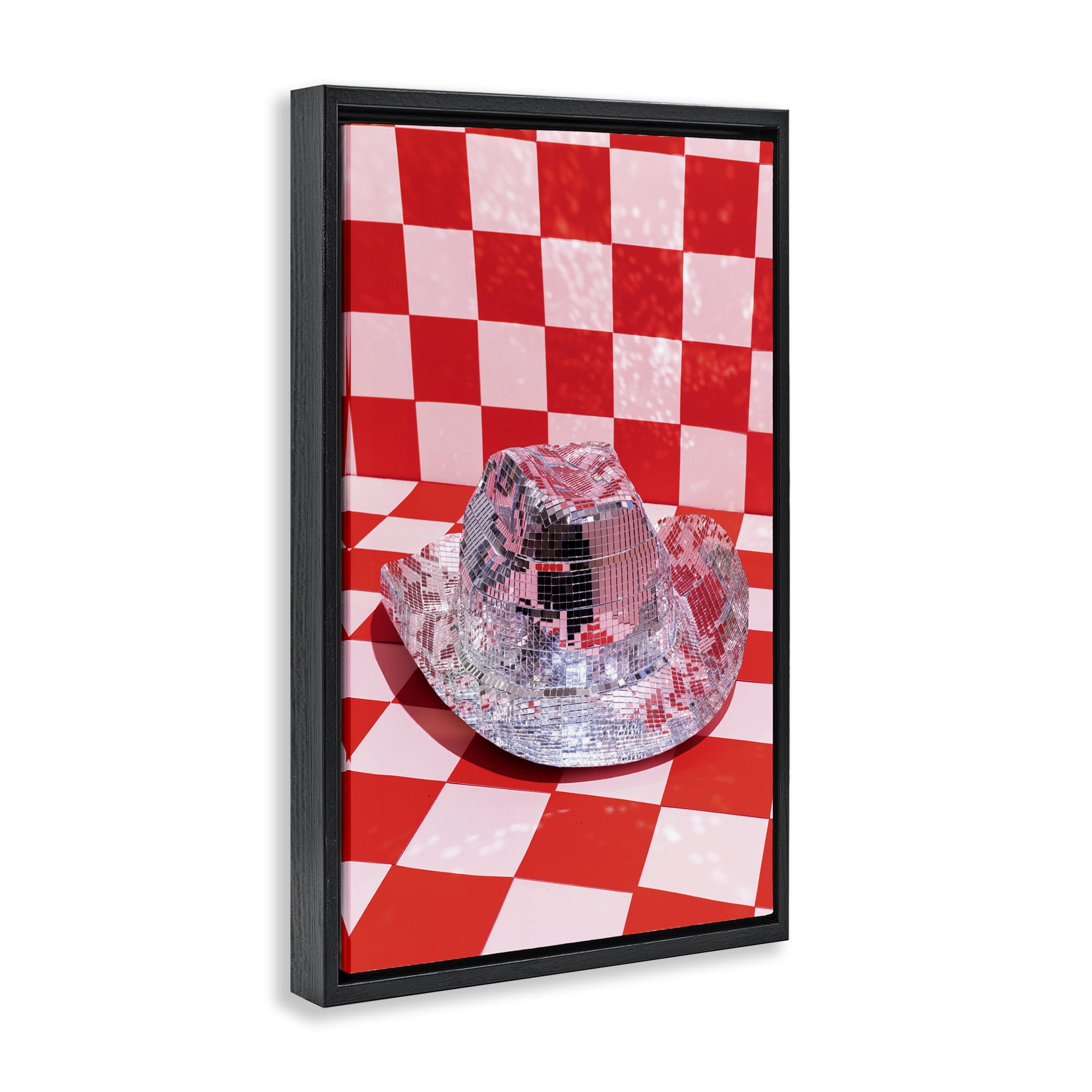 Stupell Industries Disco Patterned Cowboy Hat Performing Arts Painting Black Floater Framed Art Print Wall Art, 17 x 25