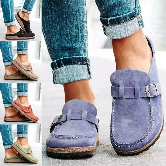 Flats Vintage Anti-Dérapant Chaussures Femmes Marche Boucle Été Décontracté Plat Confort Slip-On Chaussures Plate-Forme Pantoufles