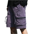 thumbnail image 3 of Cargo Short Pants For Men Multi Pockets Plus Size Elastic Waist Solid Color Lightweight Outdoor Pants Workwear for Men Travel Golf Camping Gifts for Men Purple M, 3 of 6