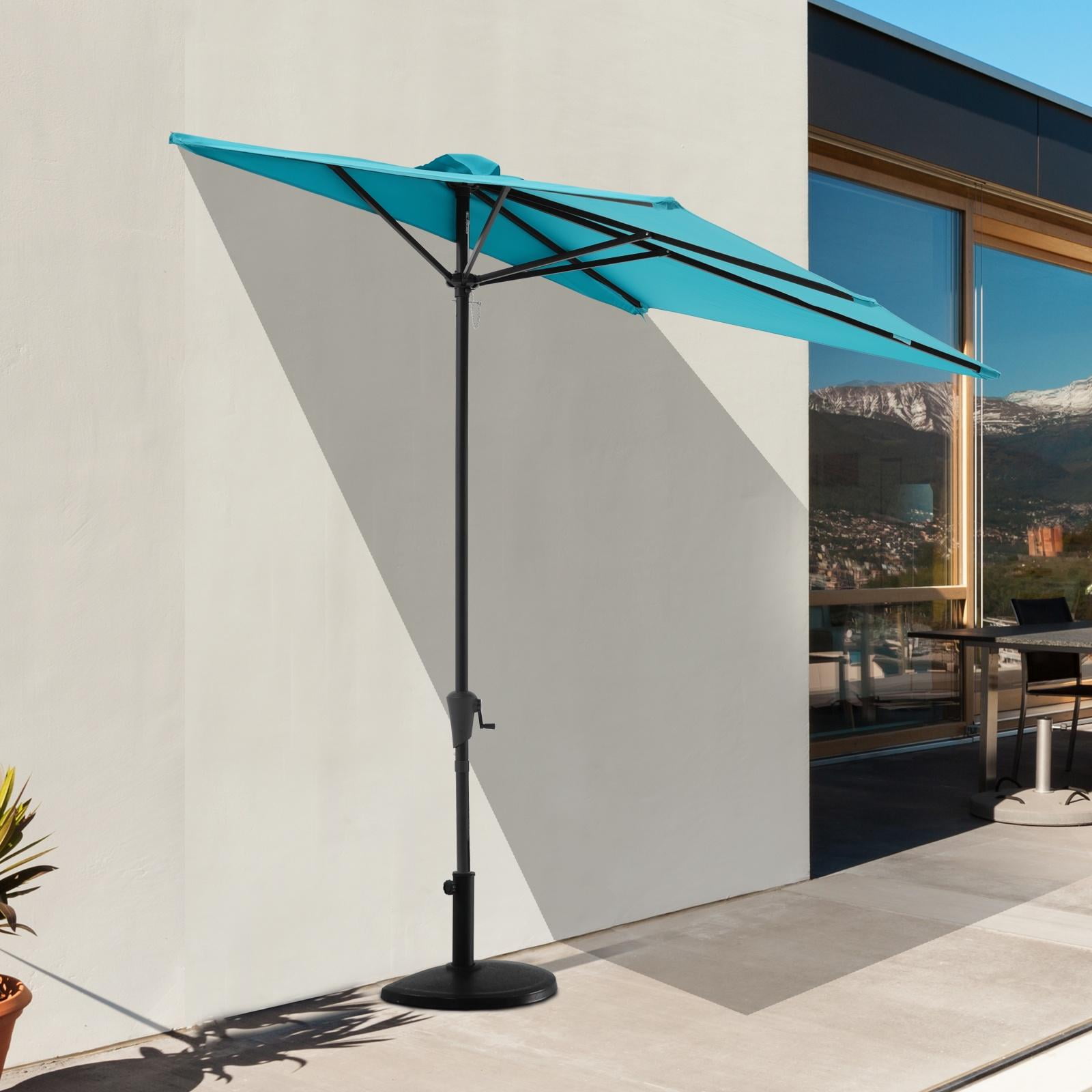 Patio Umbrella 7.5’by 4’Half Rectangular Outdoor Umbrella with Crank, for Deck, Balcony, Garden or Terrace Shade, Turquoise