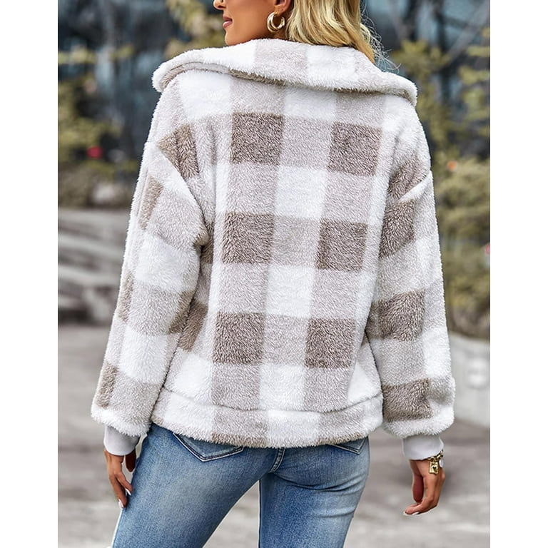 Plaid fluffy jacket outlet
