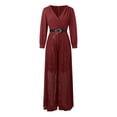 thumbnail image 5 of JULMCOMO Jumpsuits for Women Sequin Wide Leg Deep V Neck Dressy Jumpsuits Long Sleeve Belted Waist Evening One Piece Summer Rompers Wine 2XL, 5 of 6