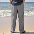 thumbnail image 4 of USNSM Mens Casual Linen Pants Loose Fit Elastic Drawstring Waist Straight-Legs Lightweight Breathable Long Pants Gray L, 4 of 6