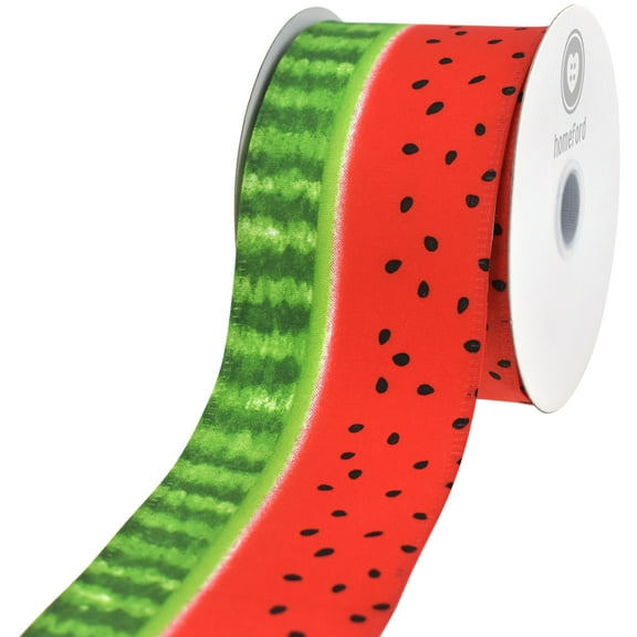 HOMEFORD Summer Fresh Watermelon Stripes Wired Ribbon, 2-1/2-inch, 10-yard, Red