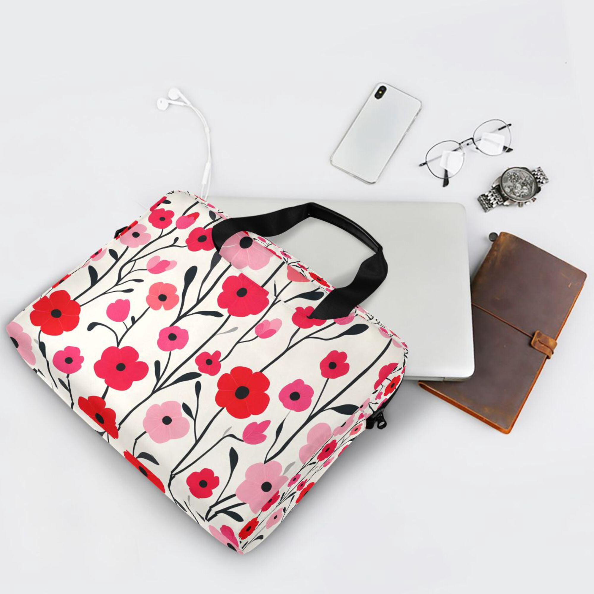 FORMRS 16" Laptop Bag Carrying Sleeve Case with Handle Travel Shoulder Briefcase, Pink Floral