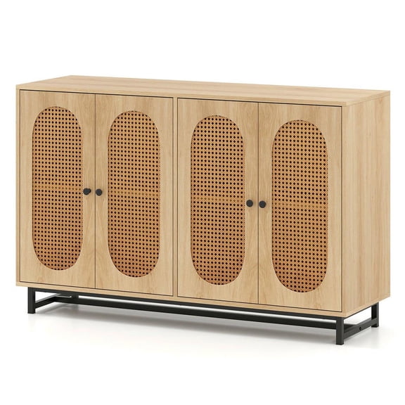 Resenkos 50" Sideboard Storage Cabinet with 4 Rattan Doors & Adjustable Shelves, Natural