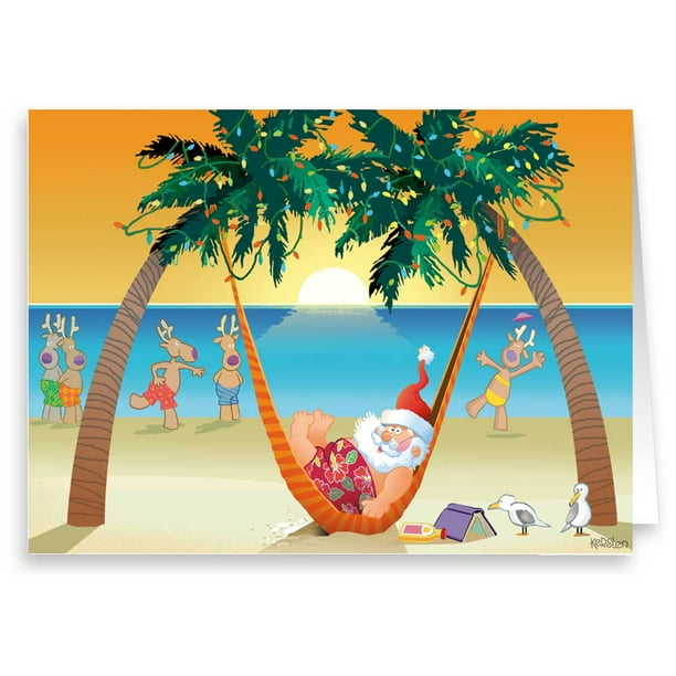 Santa's Tropical Snooze - Funny Holiday Christmas Cards - 18 Cards and 19 Envelopes - Walmart.com