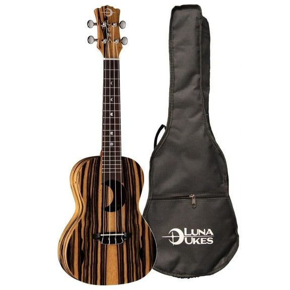 Luna UKE EX BWE Crescent Exotic Black and White Ebony Concert Acoustic Ukulele