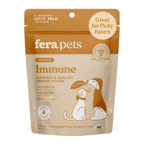 Fera Pets Immune Goat Milk for Dogs & Cats - With Colostrum, Turkey Tail Mushroom, & Probiotics - 60 Servings