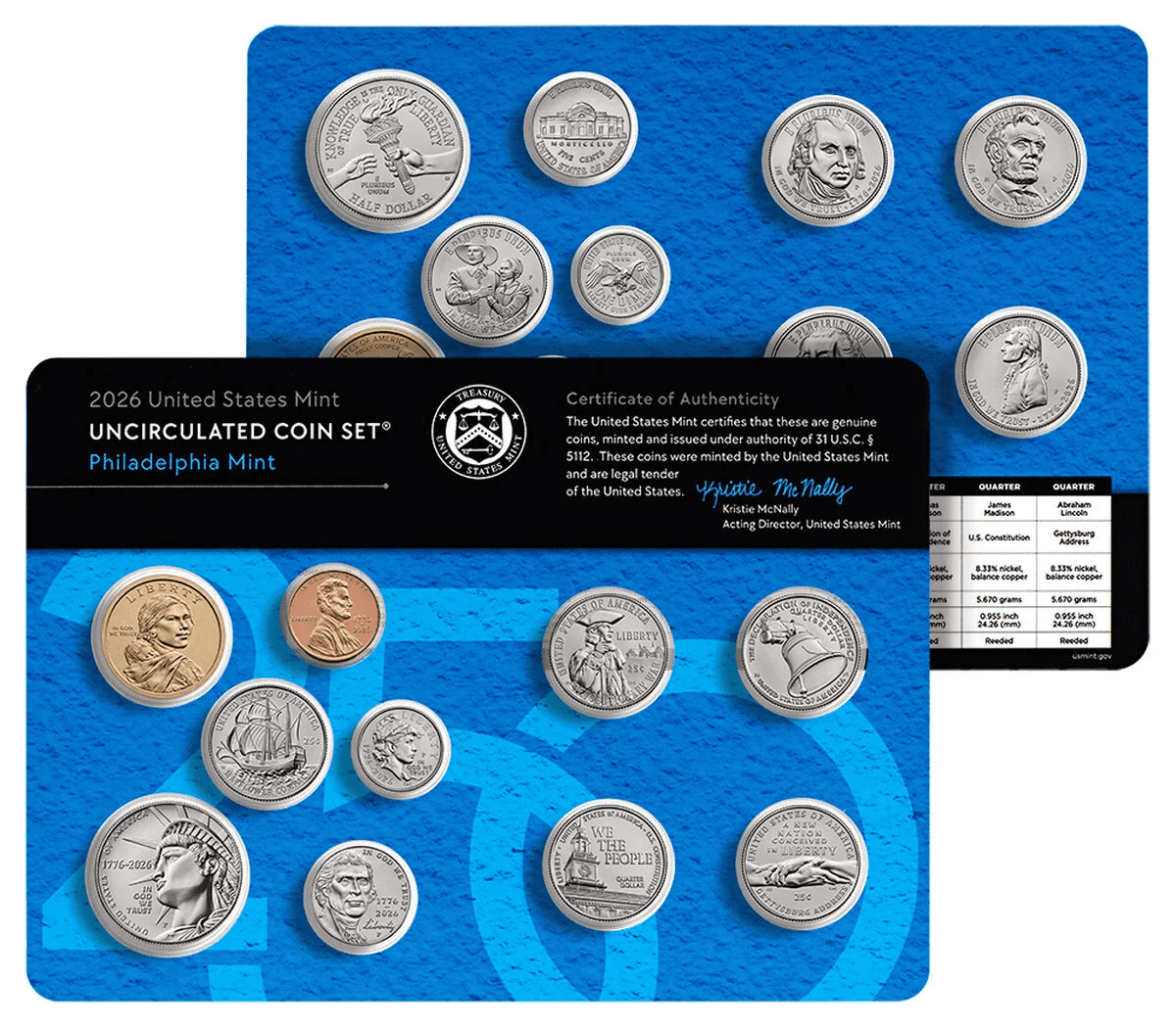 2026 Semiquincentennial Uncirculated Coin Set, P & D, US Mint