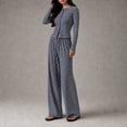 thumbnail image 3 of Women's Fall Striped Knit 2 Piece Outfit Long Sleeve Button Down Cardigan Top & Wide Leg Pants Set with Drawstring Waist Casual Loungewear for Daily Wear, Work M, 3 of 5
