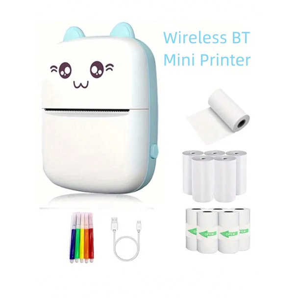 Wireless Mini Portable Sticker & Photo Printer Kit, Blue