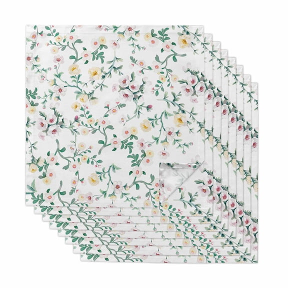Spring Flowers Cloth Napkins, Yellow Pink Floral Leaves Country Farm Plants Washable and Reusable Dinner Napkins Set of 8, Table Napkin for Kitchen Party Birthday Wedding Hotel Housewarming 20"x20"