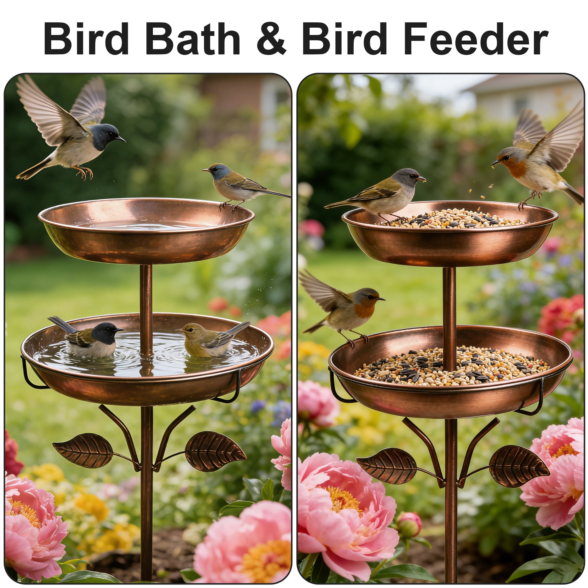 Bird Bath for Outside, 45In Vintage Freestanding Birdbath for Outdoors, Double Metal Bird Bath Feeder Bowls for Garden Patio Yard Lawn Decor, Upgraded 5-Pronged Base