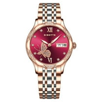 SIBOTTE Women Calendar Week Vintage Japanese Automatic Self-Winding Mechanical Movement 8205 Sapphire Crystal Wrist Watch Stainless Steel Luminous Diamond Clock