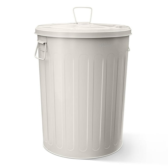 Neatifyes 20 Gallon Metal Trash Can with Lid Outdoor Large Trash Bin Steel Garbage Can for Garage Patio Farmhouse Bucket Bird Seed Storage Can Heavy Duty Round Container, Beige