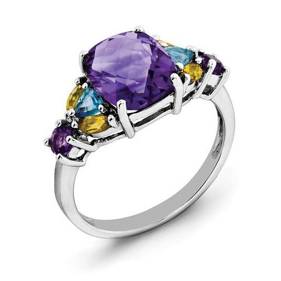 Primal Silver Sterling Silver Rhodium-plated Amethyst, Blue Topaz and Citrine Ring