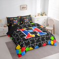 thumbnail image 2 of Catabedysis Black Puzzle Print 7pcs Queen Bedding,Jigsaw Initial Pattern Bedding Comforter Set Queen,Black Reversible For Girls, 2 of 7