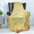 thumbnail image 4 of Bamboo Print Soft Flannel Fleece Throw Blanket, Bamboo Stems and Blooming Flower Antique Grunge Background Oriental, Cozy Plush for Indoor and Outdoor Use, 50" x 60", Mustard Vermilion, by Ambesonne, 4 of 5