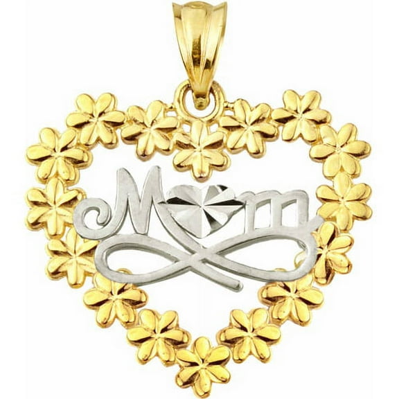 Handcrafted 10kt Gold Talking MOM with Flowers Charm Pendant