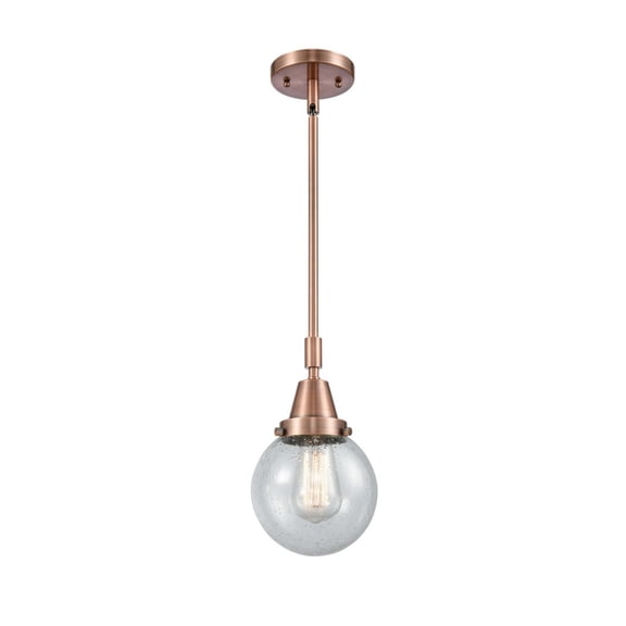 447-1S-AC-G204-6-Innovations Lighting-Beacon - 1 Light Stem Hung Mini Pendant-10.63 Inch Tall and 6 Inch Wide-Antique Copper Finish-Seedy Glass Color
