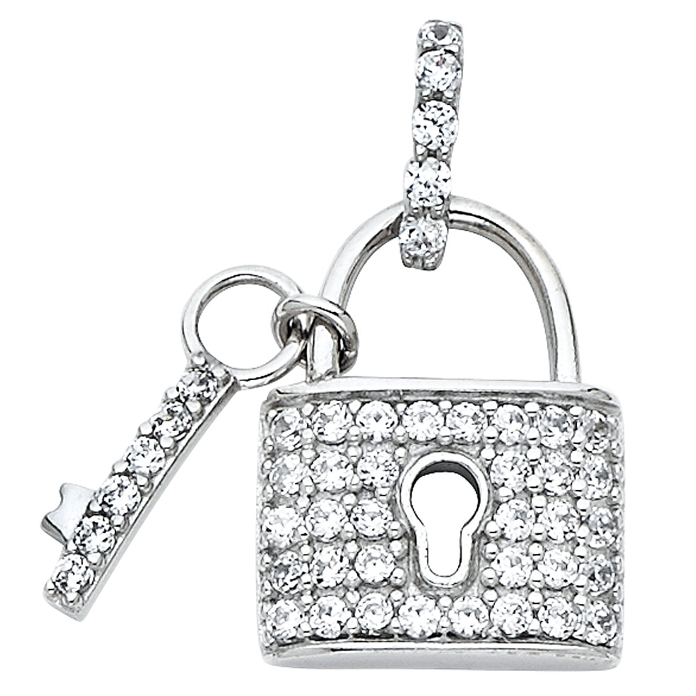 14k Yellow Gold Key CZ Pendant Charm