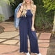 thumbnail image 1 of Mono Casual De Verano Trajes de mono para mujer Traje diario de color sólido sin espalda de corte bajo (Azul XL) Cgtredaw para Mujer Azul T M, 1 of 6