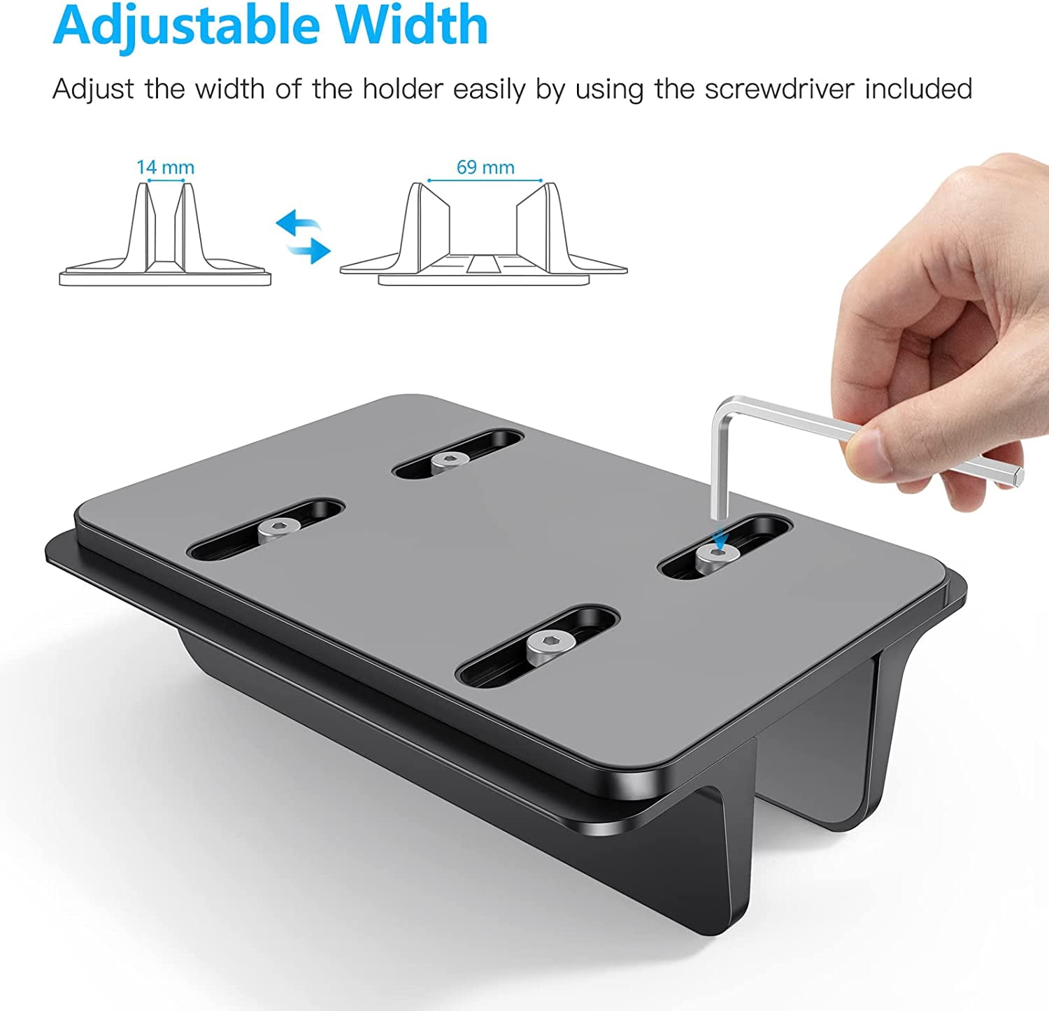 Vertical Laptop Stand Holder, Desktop Aluminum Stand for MacBook with Adjustable Dock Size, Fits All MacBook, Surface, Chromebook and Gaming Laptops (Up to 17.3 inches), Black
