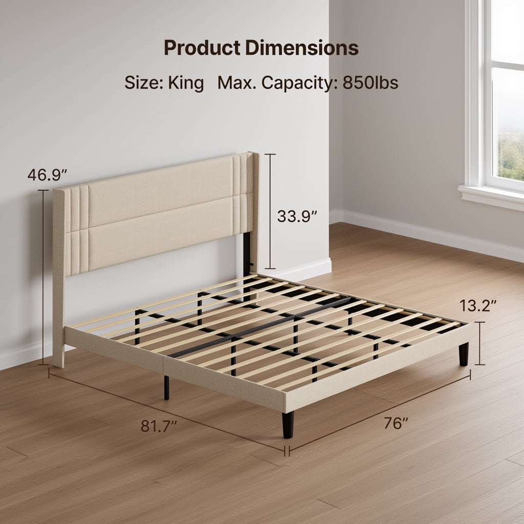 Aiho Bed Frame Queen with 4 Storage Drawers for Bedroom, Beige